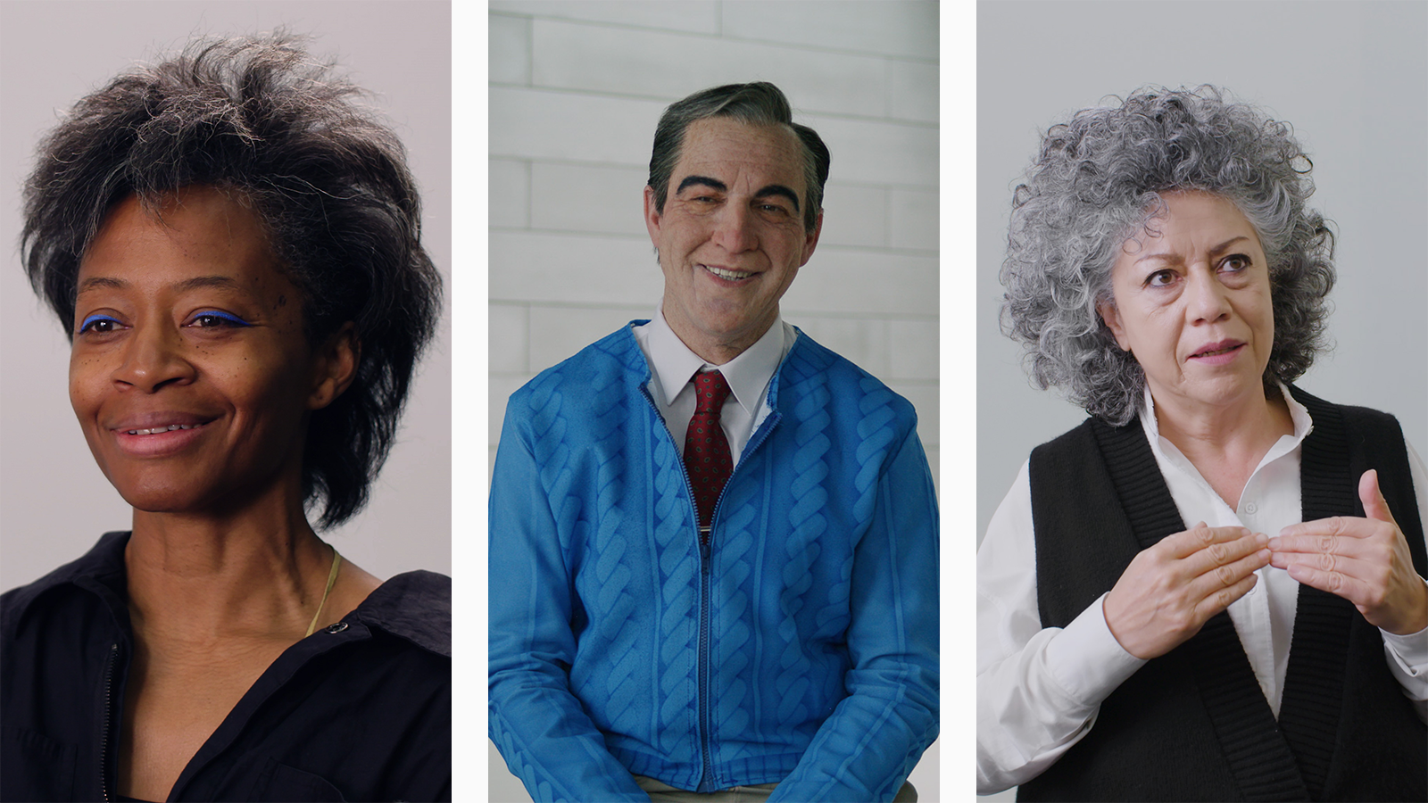 A group of three artists talking