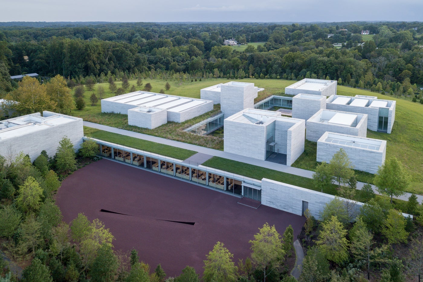 A Pavilions at Glenstone seen from above.