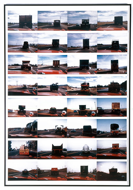 The back of all the trucks passed while driving from Los Angeles to Santa Barbara, California Sunday 20 January 1963